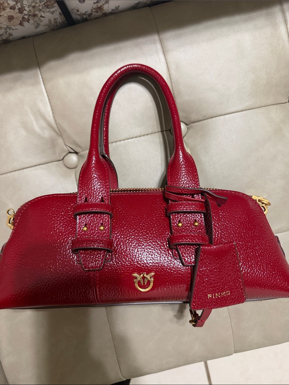 Pinko Red Leather Crossbody Mini Satchel